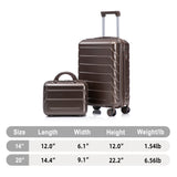 Brown 2PC Luggage ABS Spinner Wheel Set with Combination Lock - 14" & 20" Cosmetic Case (Brown)