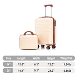 Beige 2PC Luggage ABS Spinner Wheel Set with Combination Lock - 14" & 20" Cosmetic Case (Beige)