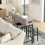 Bronze 59 inch bar table, dining table, sofa table with power socket and LED light, 3 saddle stools, 4-piece bar table and chairs set for living room, dining room and kitchen,W2972P313230 - FREE SHIPPING!