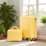Yellow 2PC Luggage ABS Spinner Wheel Set with Combination Lock - 14" & 20" Cosmetic Case (Yellow)