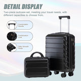 Black 2PC Luggage ABS Spinner Wheel Set with Combination Lock - 14" & 20" Cosmetic Case (Black)