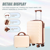 Beige 2PC Luggage ABS Spinner Wheel Set with Combination Lock - 14" & 20" Cosmetic Case (Beige)