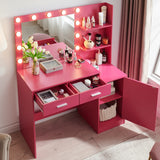 Vanity Desk with Mirror and Lights, 46.4 IN Dressing Table with 2 Large Drawer & Large Vertical Organizer, 3 Level Dresser & 3 Lighting Modes Adjustable Brightness, Suitable for Bedroom(Rose Pink) W2386P475280 - FREE SHIPPING