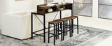 Brown 59 inch bar table, dining table, sofa table with power socket and LED light, 3 saddle stools, 4-piece bar table and chairs set for living room, dining room and kitchen,W2972P313231 - FREE SHIPPING!