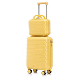 Yellow 2PC Luggage ABS Spinner Wheel Set with Combination Lock - 14" & 20" Cosmetic Case (Yellow)