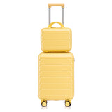 Yellow 2PC Luggage ABS Spinner Wheel Set with Combination Lock - 14" & 20" Cosmetic Case (Yellow)