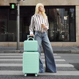 Mint Green 2PC Luggage ABS Spinner Wheel Set with Combination Lock - 14" & 20" Cosmetic Case (Mint Green)