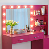 Vanity Desk with Mirror and Lights, 46.4 IN Dressing Table with 2 Large Drawer & Large Vertical Organizer, 3 Level Dresser & 3 Lighting Modes Adjustable Brightness, Suitable for Bedroom(Rose Pink) W2386P475280 - FREE SHIPPING