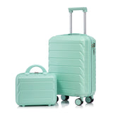 Mint Green 2PC Luggage ABS Spinner Wheel Set with Combination Lock - 14" & 20" Cosmetic Case (Mint Green)
