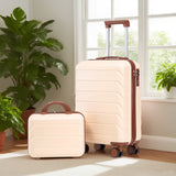 Beige 2PC Luggage ABS Spinner Wheel Set with Combination Lock - 14" & 20" Cosmetic Case (Beige)