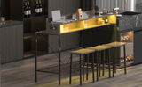 Bronze 59 inch bar table, dining table, sofa table with power socket and LED light, 3 saddle stools, 4-piece bar table and chairs set for living room, dining room and kitchen,W2972P313230 - FREE SHIPPING!