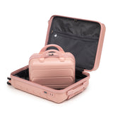 Pink 2PC Luggage ABS Spinner Wheel Set with Combination Lock - 14" & 20" Cosmetic Case (Pink)