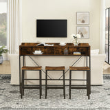 Brown 59 inch bar table, dining table, sofa table with power socket and LED light, 3 saddle stools, 4-piece bar table and chairs set for living room, dining room and kitchen,W2972P313231 - FREE SHIPPING!