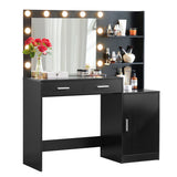 Vanity Desk with Mirror and Lights, 46.4 IN Dressing Table with 2 Large Drawer & Large Vertical Organizer, 3 Level Dresser & 3 Lighting Modes Adjustable Brightness, Suitable for Bedroom(Black) W2386P415278 - FREE SHIPPING