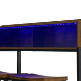 Brown 59 inch bar table, dining table, sofa table with power socket and LED light, 3 saddle stools, 4-piece bar table and chairs set for living room, dining room and kitchen,W2972P313231 - FREE SHIPPING!