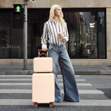 Beige 2PC Luggage ABS Spinner Wheel Set with Combination Lock - 14" & 20" Cosmetic Case (Beige)
