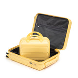 Yellow 2PC Luggage ABS Spinner Wheel Set with Combination Lock - 14" & 20" Cosmetic Case (Yellow)