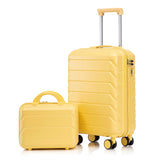 Yellow 2PC Luggage ABS Spinner Wheel Set with Combination Lock - 14" & 20" Cosmetic Case (Yellow)