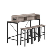 Bronze 59 inch bar table, dining table, sofa table with power socket and LED light, 3 saddle stools, 4-piece bar table and chairs set for living room, dining room and kitchen,W2972P313230 - FREE SHIPPING!