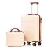 Beige 2PC Luggage ABS Spinner Wheel Set with Combination Lock - 14" & 20" Cosmetic Case (Beige)