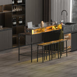 Brown 59 inch bar table, dining table, sofa table with power socket and LED light, 3 saddle stools, 4-piece bar table and chairs set for living room, dining room and kitchen,W2972P313231 - FREE SHIPPING!