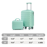 Mint Green 2PC Luggage ABS Spinner Wheel Set with Combination Lock - 14" & 20" Cosmetic Case (Mint Green)