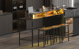 Brown 59 inch bar table, dining table, sofa table with power socket and LED light, 3 saddle stools, 4-piece bar table and chairs set for living room, dining room and kitchen,W2972P313231 - FREE SHIPPING!
