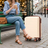 Beige 2PC Luggage ABS Spinner Wheel Set with Combination Lock - 14" & 20" Cosmetic Case (Beige)