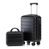 Black 2PC Luggage ABS Spinner Wheel Set with Combination Lock - 14" & 20" Cosmetic Case (Black)