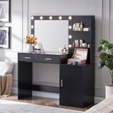 Vanity Desk with Mirror and Lights, 46.4 IN Dressing Table with 2 Large Drawer & Large Vertical Organizer, 3 Level Dresser & 3 Lighting Modes Adjustable Brightness, Suitable for Bedroom(Black) W2386P415278 - FREE SHIPPING