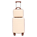 Beige 2PC Luggage ABS Spinner Wheel Set with Combination Lock - 14" & 20" Cosmetic Case (Beige)