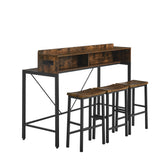 Brown 59 inch bar table, dining table, sofa table with power socket and LED light, 3 saddle stools, 4-piece bar table and chairs set for living room, dining room and kitchen,W2972P313231 - FREE SHIPPING!