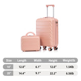 Pink 2PC Luggage ABS Spinner Wheel Set with Combination Lock - 14" & 20" Cosmetic Case (Pink)