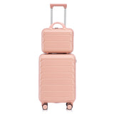 Pink 2PC Luggage ABS Spinner Wheel Set with Combination Lock - 14" & 20" Cosmetic Case (Pink)