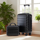 Black 2PC Luggage ABS Spinner Wheel Set with Combination Lock - 14" & 20" Cosmetic Case (Black)