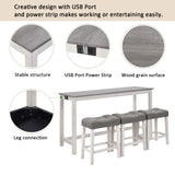 New Bar Table White & Grey Set Island Table Power Outlet Sofa Bar Table W Stools W1998P324488 - FREE SHIPPING!