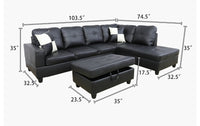 Large Size 2PC Sectional w/Pillows - BLACK