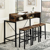 Brown 59 inch bar table, dining table, sofa table with power socket and LED light, 3 saddle stools, 4-piece bar table and chairs set for living room, dining room and kitchen,W2972P313231 - FREE SHIPPING!
