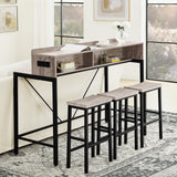 Bronze 59 inch bar table, dining table, sofa table with power socket and LED light, 3 saddle stools, 4-piece bar table and chairs set for living room, dining room and kitchen,W2972P313230 - FREE SHIPPING!