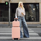 Pink 2PC Luggage ABS Spinner Wheel Set with Combination Lock - 14" & 20" Cosmetic Case (Pink)
