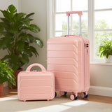 Pink 2PC Luggage ABS Spinner Wheel Set with Combination Lock - 14" & 20" Cosmetic Case (Pink)
