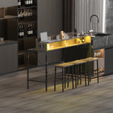 Bronze 59 inch bar table, dining table, sofa table with power socket and LED light, 3 saddle stools, 4-piece bar table and chairs set for living room, dining room and kitchen,W2972P313230 - FREE SHIPPING!