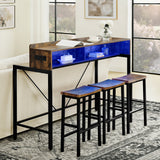 Brown 59 inch bar table, dining table, sofa table with power socket and LED light, 3 saddle stools, 4-piece bar table and chairs set for living room, dining room and kitchen,W2972P313231 - FREE SHIPPING!