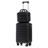 Black 2PC Luggage ABS Spinner Wheel Set with Combination Lock - 14" & 20" Cosmetic Case (Black)