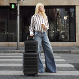 Black 2PC Luggage ABS Spinner Wheel Set with Combination Lock - 14" & 20" Cosmetic Case (Black)