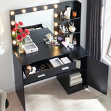 Vanity Desk with Mirror and Lights, 46.4 IN Dressing Table with 2 Large Drawer & Large Vertical Organizer, 3 Level Dresser & 3 Lighting Modes Adjustable Brightness, Suitable for Bedroom(Black) W2386P415278 - FREE SHIPPING