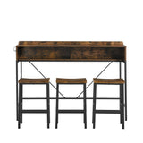 Brown 59 inch bar table, dining table, sofa table with power socket and LED light, 3 saddle stools, 4-piece bar table and chairs set for living room, dining room and kitchen,W2972P313231 - FREE SHIPPING!