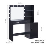 Vanity Desk with Mirror and Lights, 46.4 IN Dressing Table with 2 Large Drawer & Large Vertical Organizer, 3 Level Dresser & 3 Lighting Modes Adjustable Brightness, Suitable for Bedroom(Black) W2386P415278 - FREE SHIPPING