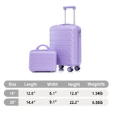 Blue Purple 2PC Luggage ABS Spinner Wheel Set with Combination Lock - 14" & 20" Cosmetic Case (Blue Purple)