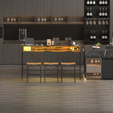 Brown 59 inch bar table, dining table, sofa table with power socket and LED light, 3 saddle stools, 4-piece bar table and chairs set for living room, dining room and kitchen,W2972P313231 - FREE SHIPPING!